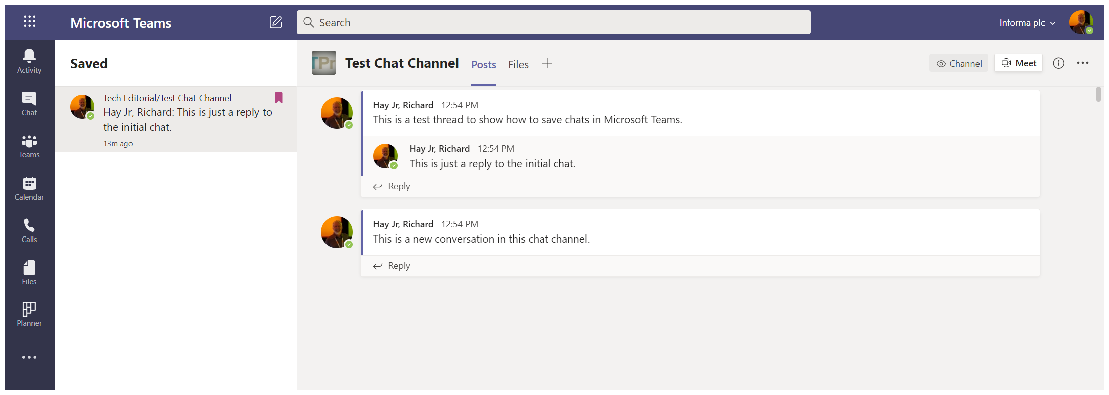 Microsoft Teams Saved Chats List