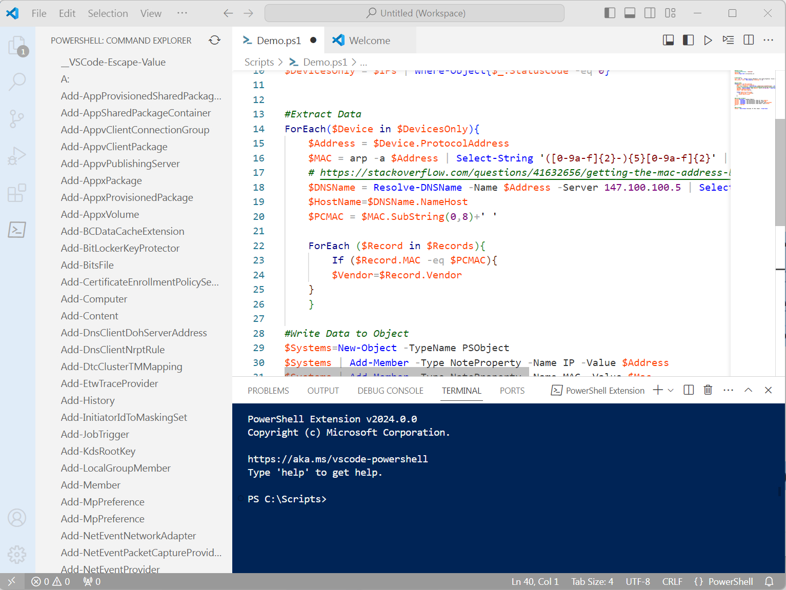 A screenshot showing what ISE mode looks like in Visual Studio Code
