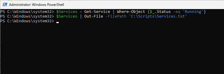 example of writing PowerShell output to a file