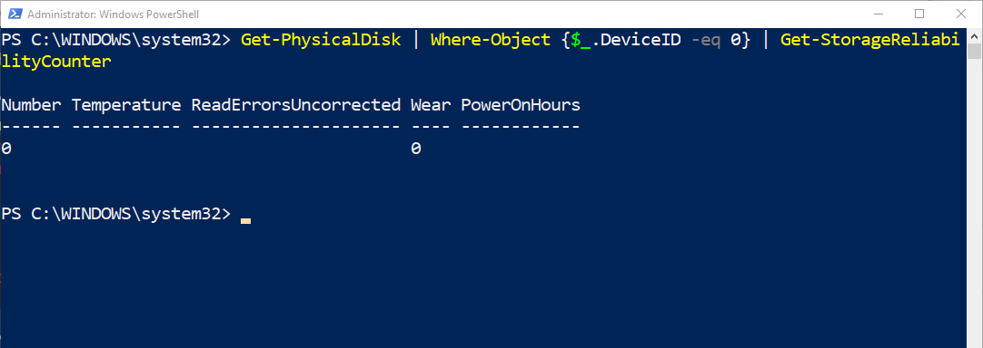 PowerShell screenshot shows Storage Reliability Counter appearing to not return any useful data