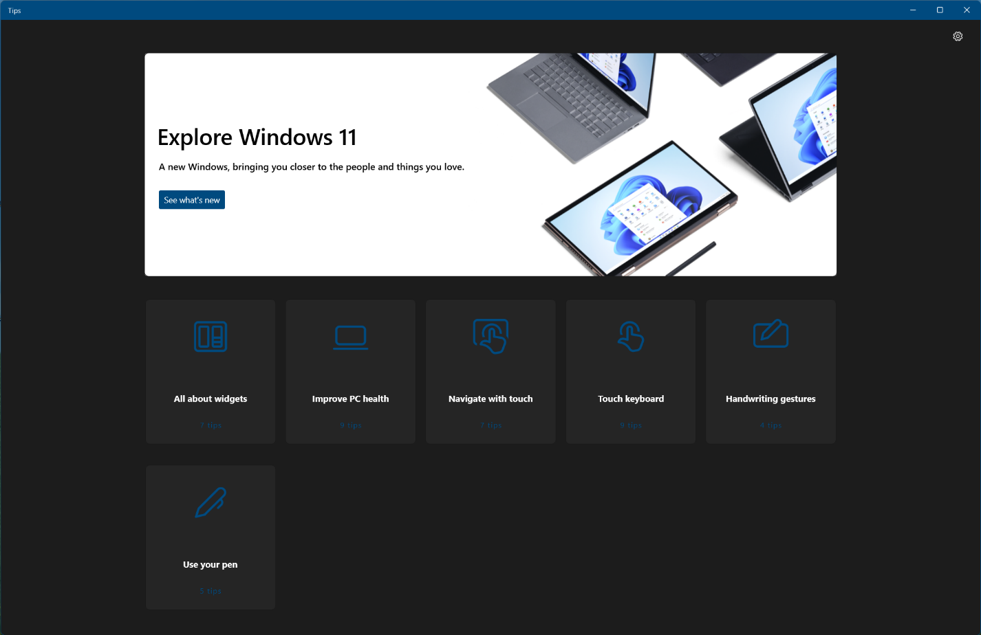 Windows 11 Tips app in Windows 11 Pre-release Build 22000.100