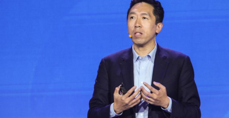 Andrew Ng making a speech at conference