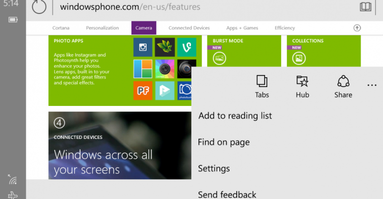 Gallery: Project Spartan Screenshots in Windows Mobile 10