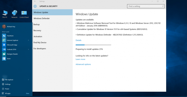 Windows 10 updated to Version 1511 (OS Build 10586.63)
