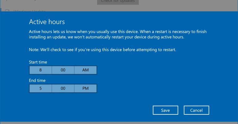 Windows Update Active Hours in the Windows 10 Anniversary Update