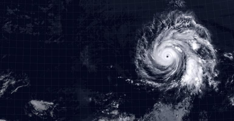 view of tropical hurricane eye from space