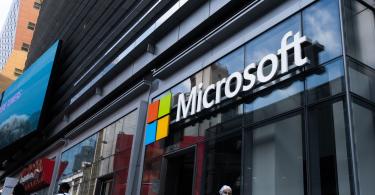 Microsoft logo displayed on a building