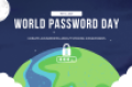 world password day banner over a cartoon graphic of the earth and a padlock and password icon