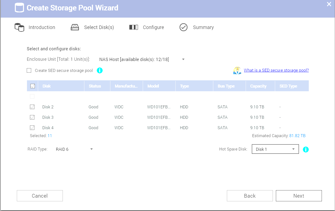 Screenshot of Create Storage Pool Wizard window