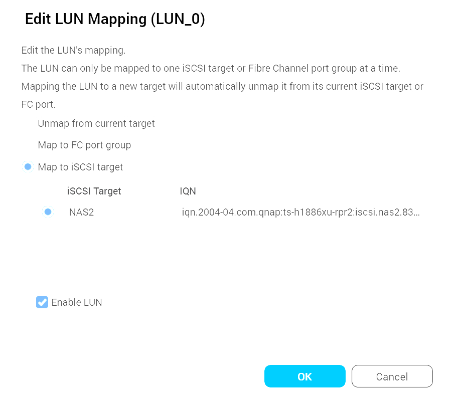 Screenshot of a window titled Edit LUN Mapping (LUN_0)