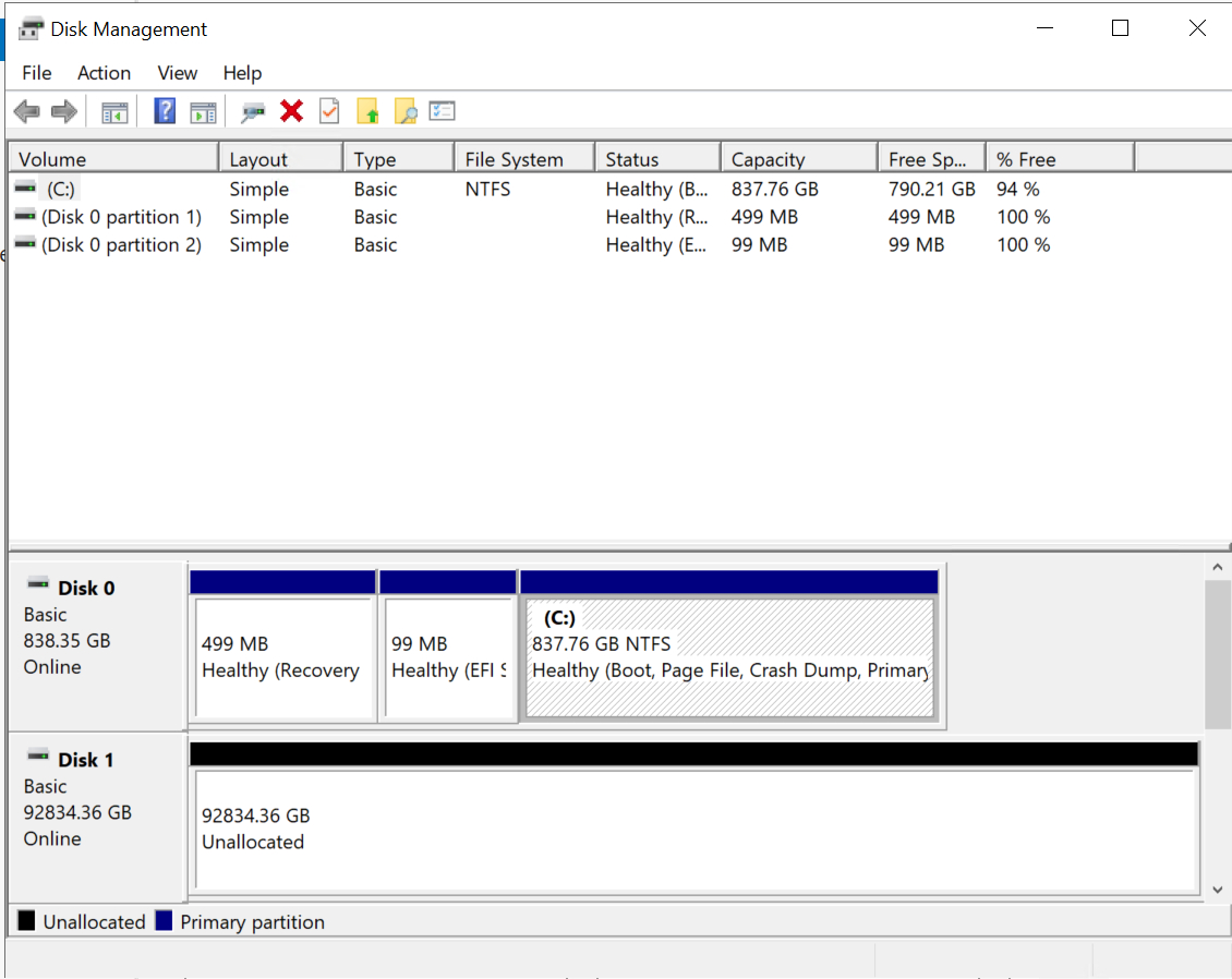 Screenshot of Disk Management console